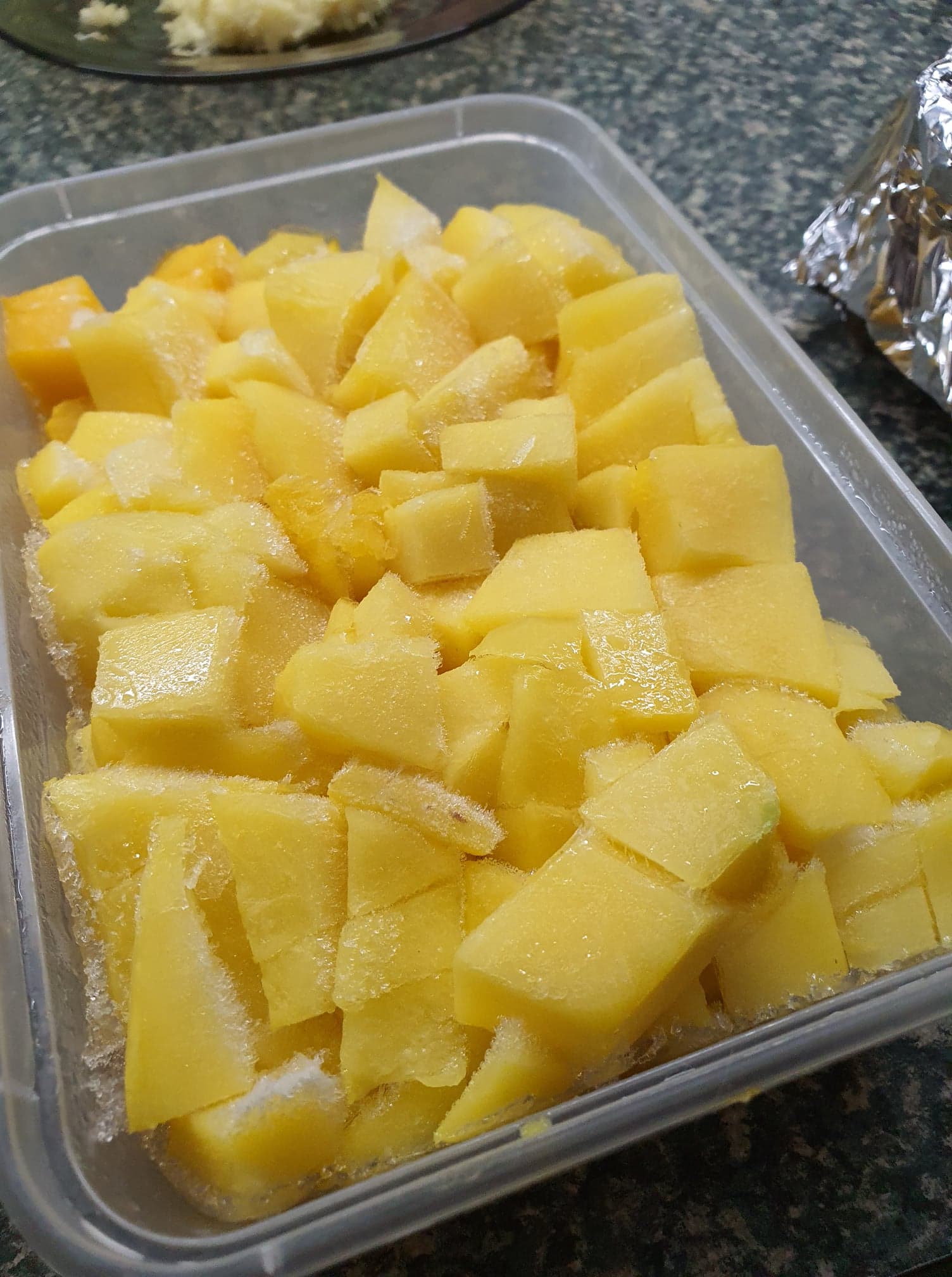 Diced mangoes